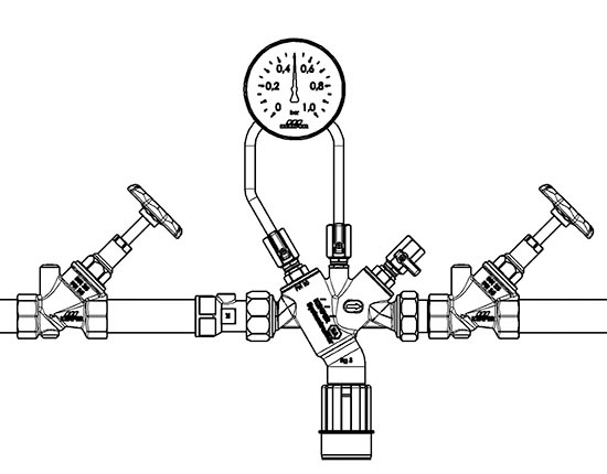 So erfolgt die Prüfung eines Systemtrenners mittels Differenzdruckmessers
(Bild: Kemper/Olpe)