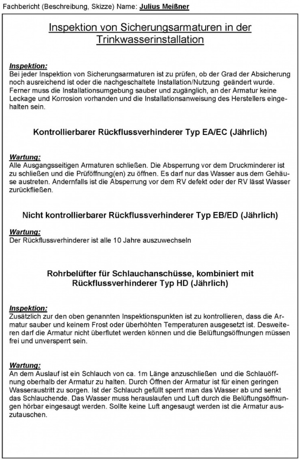 Fachbericht Sanitärtechnik