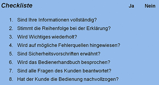 Eine Checkliste, auch rein gedanklich, kann helfen, die Präsentation beim Kunden erfolgreich abzuwickeln