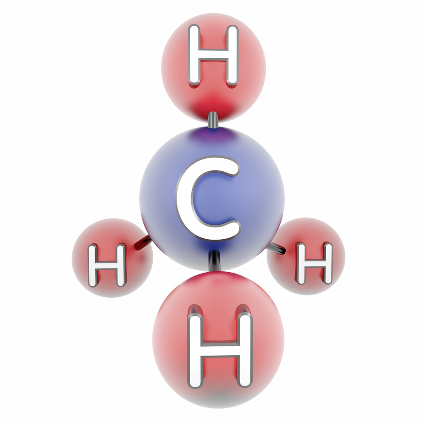 Methan, als Modell mit den „Wasserstoffärmchen“ und dem „Kohlenstoffbauch“