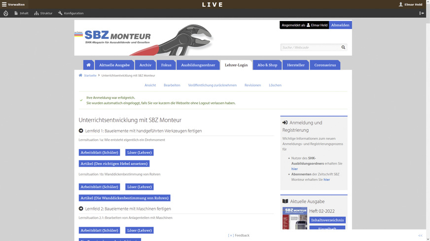 Einmal eingeloggt kann das Unterrichtsmaterial kostenfrei heruntergeladen werden. Dieser einzigartige Service eines Verlages entstand aufgrund der Nähe aller Akteure zum Auszubildenden Anlagenmechaniker&nbsp;SHK