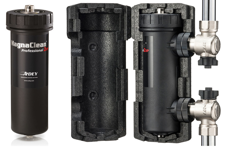 Ist gut für den Anschluss von Wärmepumpen geeignet: Der optimierte Magnetit-Abscheider „MagnaClean Professional 2XP“ von Adey mit vergrößertem Außengewinde. Magnetabscheider sichern die Anlagentechnik vor Störungen.