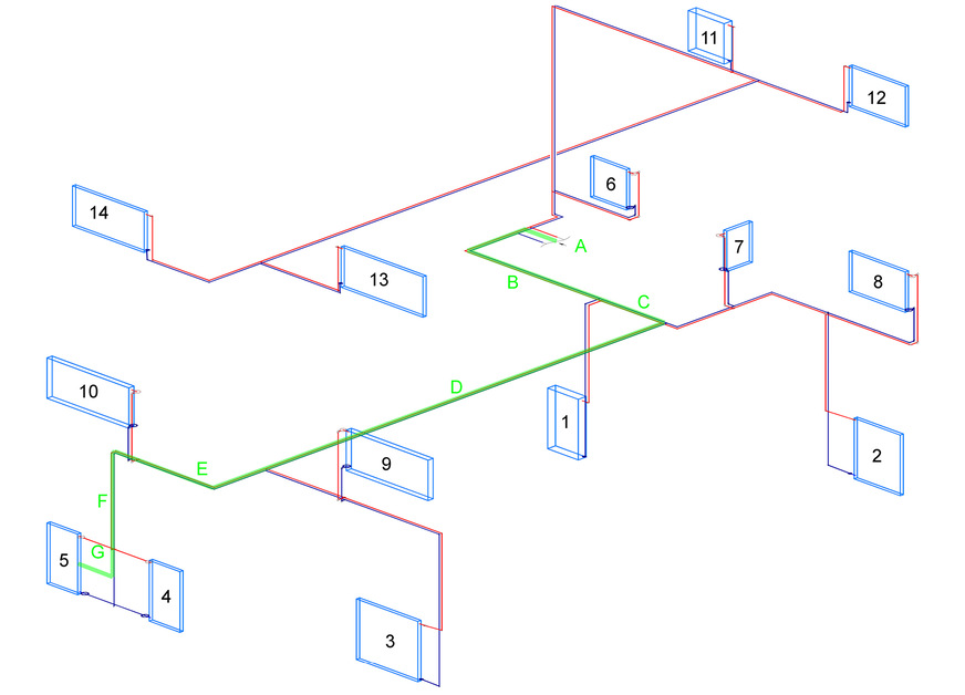 Für Fortgeschrittene gibt es eine dreidimensionale Vorlage aus der Heizungstechnik zur Übertragung in ein zweidimensionales Strangschema