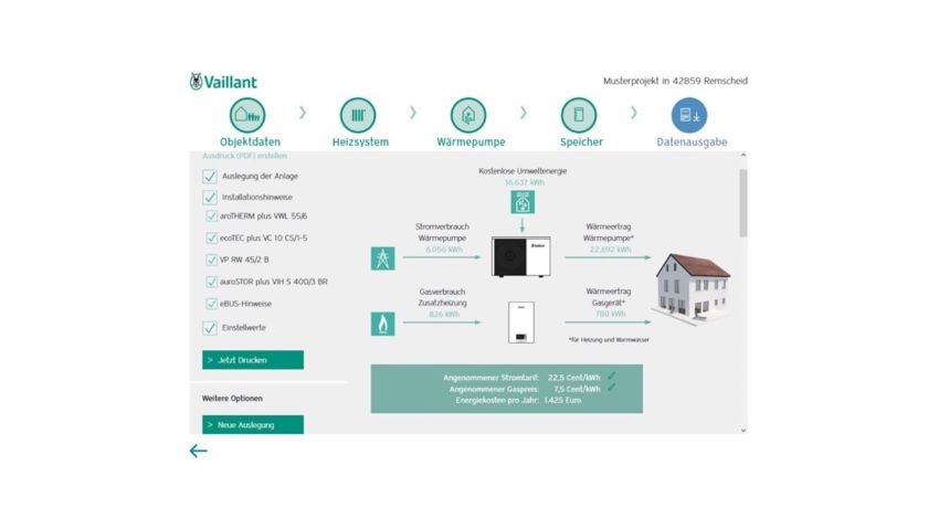 Mit dem neuen Wärmepumpen-Schnellauslegungstool von Vaillant können auch weniger erfahrene Fachhandwerker eine Wärmepumpenanlage fehlerfrei und schnell installieren.