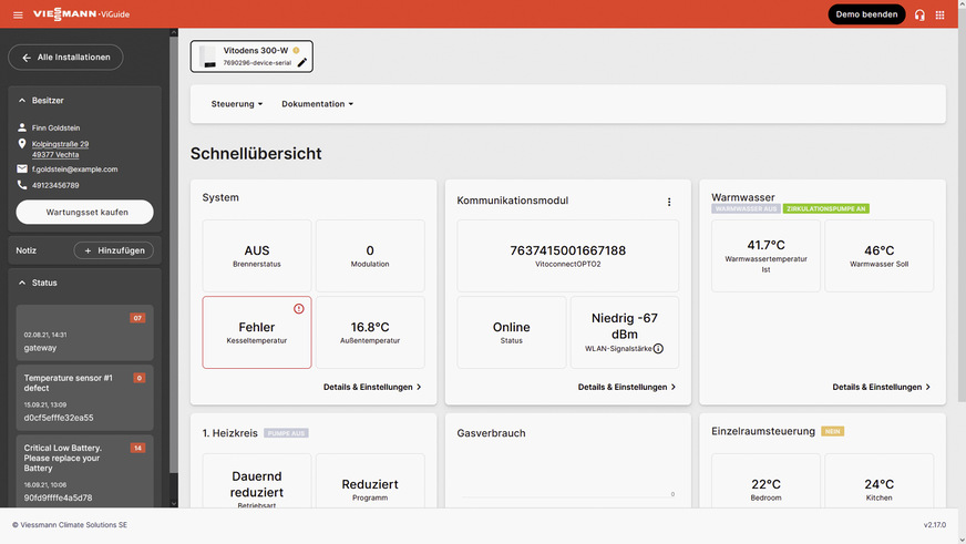 Ein klassischer Einsatzfall (2): Bei Goldsteins ist die Kesseltemperatur zu niedrig. Das kann vom Firmencomputer ausgehend korrigiert werden. Ein persönlicher Besuch bei Goldstein ist nicht zwingend erforderlich.
