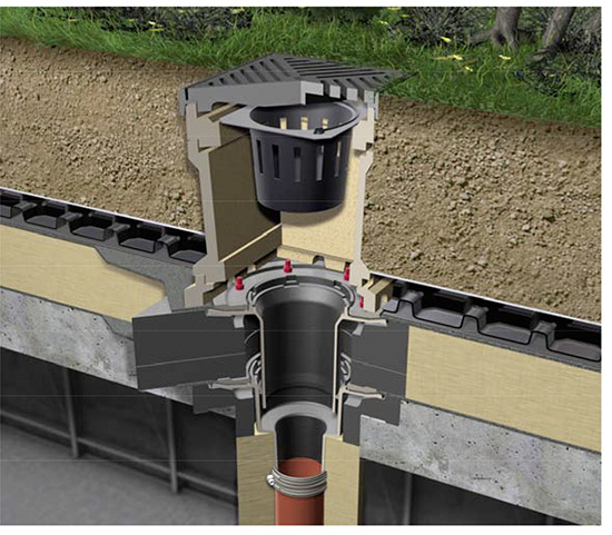 Zweiteiliger Gussablauf mit Kontrollschacht bei Intensivbegrünung
