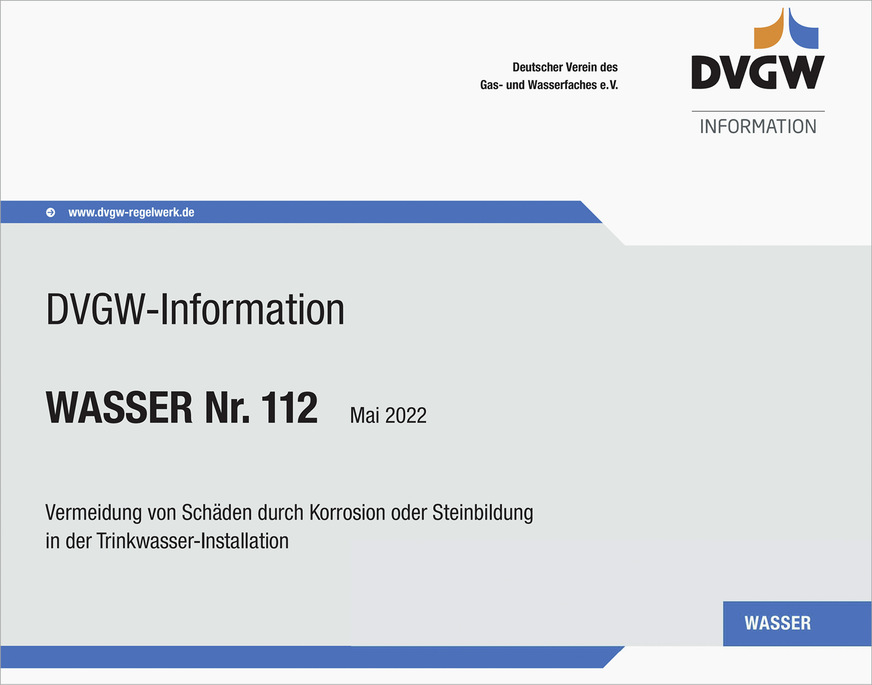 Ausführliche Information zum Thema „Wann und warum unerwünschte Korrosionsprozesse innerhalb von TrinkwasserInstallationen auftreten, wie diese vermieden werden können und wann es sinnvoll ist eine Wasserbehandlung zu installieren“ sind in der neuen DVGW-Information „WASSER Nr. 112“ zu finden.