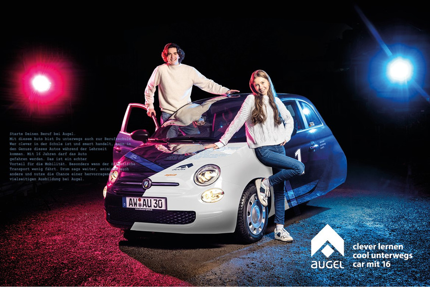 Augel macht Azubis mobil – mit dem Ellenator: Das Fahrzeug ist ein zum Dreirad umgebauter Fiat 500.