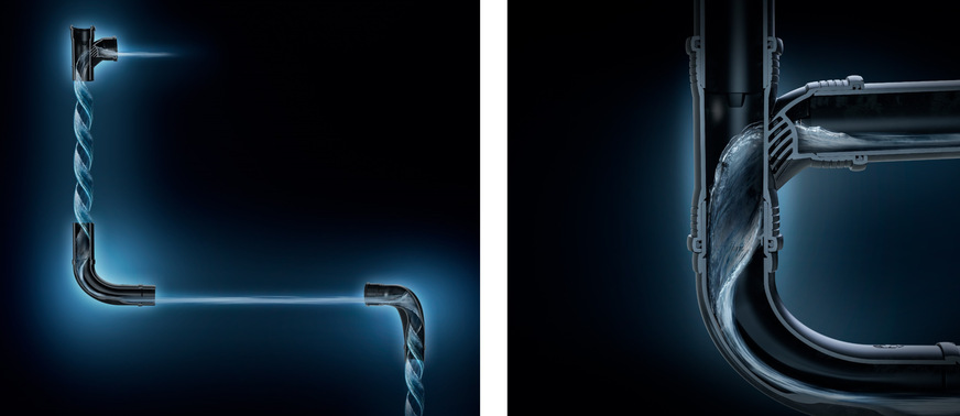 Bild 3 Durch die hydraulische Optimierung kommt es bei Silent-Pro SuperTube zu einer durchgehenden Luftsäule. Der Silent-Pro Carve Abzweig verhindert den hydraulischen Abschluss in der Fallleitung.