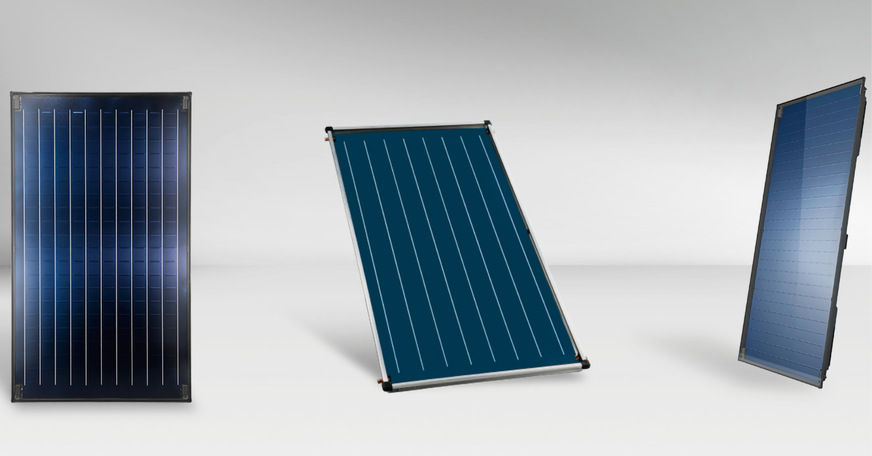 Charakteristisch die blau schimmernde Oberfläche eines Flachkollektors