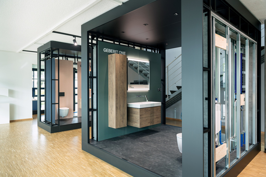 Der Schwerpunkt der neuen Ausstellung im Bäderforum am Informationszentrum Langenfeld liegt auf den Geberit Badezimmersystemen.