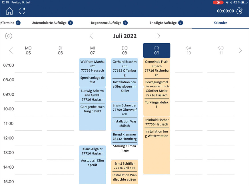 Kalender der App Monteur+.