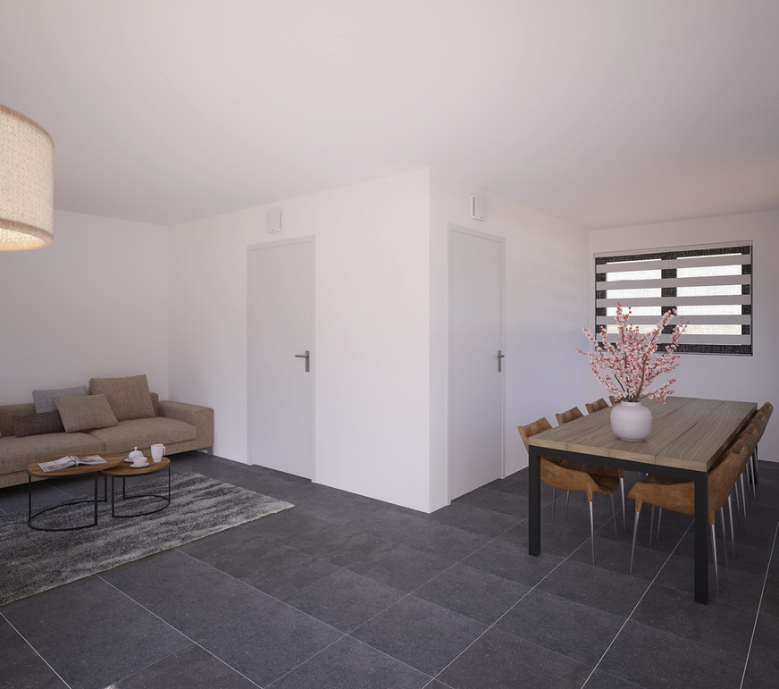 Der RenovatAir Mixfan mit Ventilator zum Lufttransport befindet sich in den Aufenthaltsräumen über den Türen. Durch integrierte CO2-Sensoren erkennt er belastete Luft und transportiert sie ab.