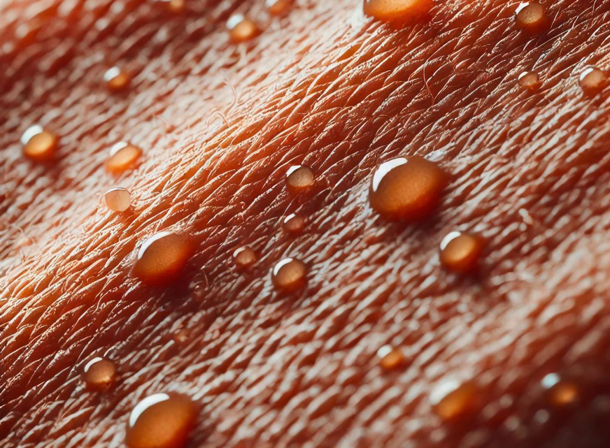 Schweißtropfen helfen uns Menschen mittels Verdunstungskälte cool zu bleiben.