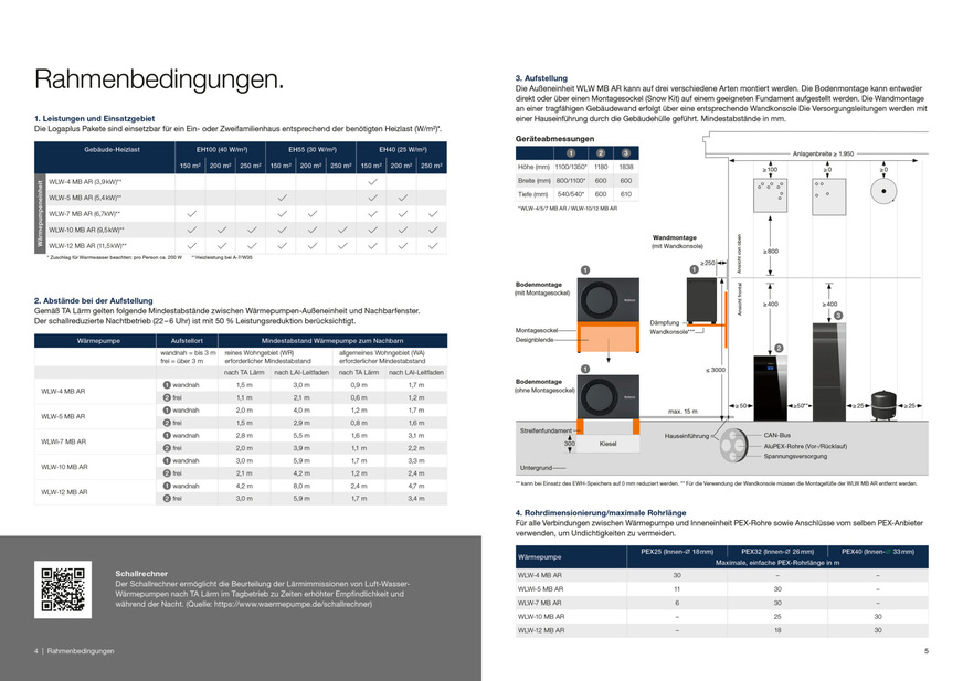 Die Einbaucheck-Broschüren enthalten viele Informationen zum gewählten Heizsystem. Beispielsweise werden unter „Rahmenbedingungen“ Erläuterungen gegeben zu Einsatzgebieten, zur Aufstellung oder zu den Abständen beim Einbau des Wärmeerzeugers.