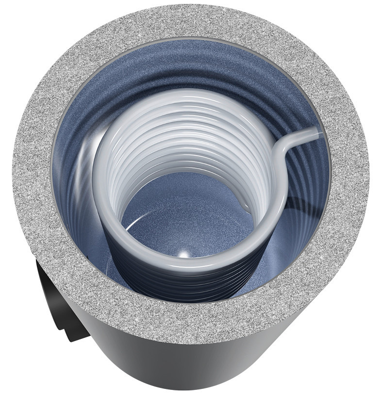 Der Lieferzustand eines Trinkwassererwärmers mit dem sich windenden Heizungswärmetauscher