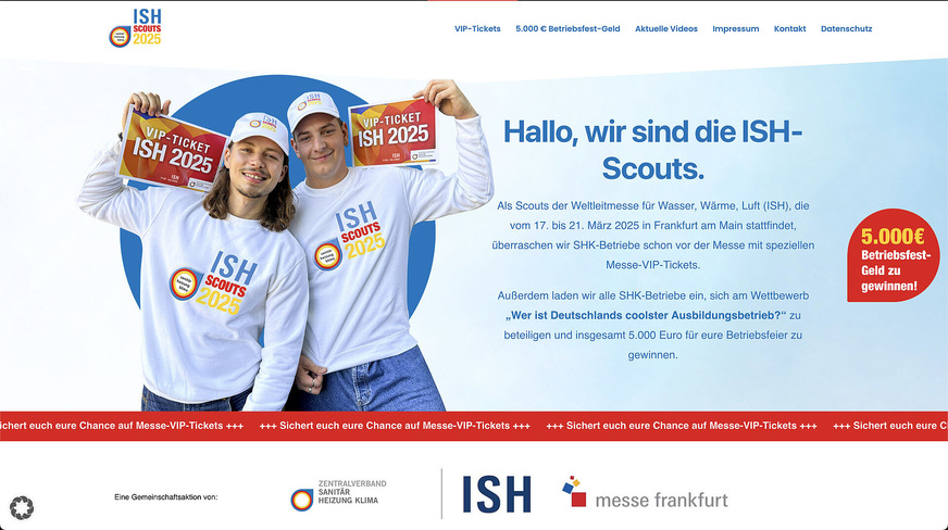Die Aktionswebsite der ISH-Scouts-Kampagne ist online und bleibt bis zum Messestart die zentrale Informations- und Aktionsplattform.