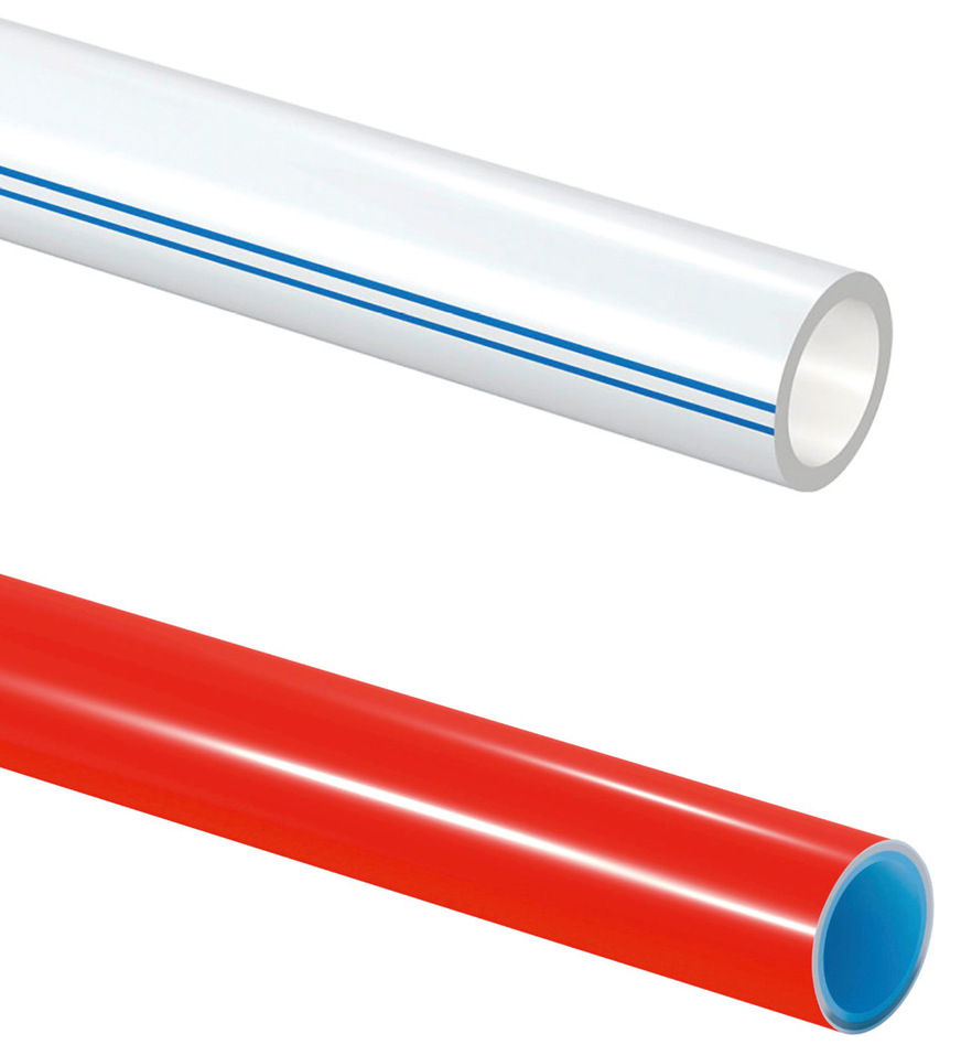 Es gibt nicht das eine ultimative Rohr zur Kühlung. Die großen Rohrhersteller führen unterschiedliche Innen- und Außendurchmesser im Programm. Hier das Beispiel von Uponor für „Comfort Pipe Plus“(oben) und „MLCP Red“ unten.