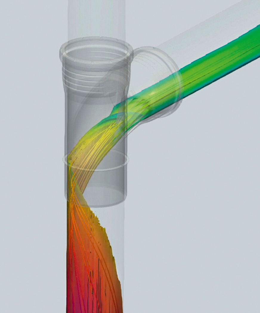 Im Vergleich zu einem konventionellen Bogenabzweig erzielt der Geberit Silent-Pro Carve Abzweig eine bis zu 15 % höhere Abflussleistung.
