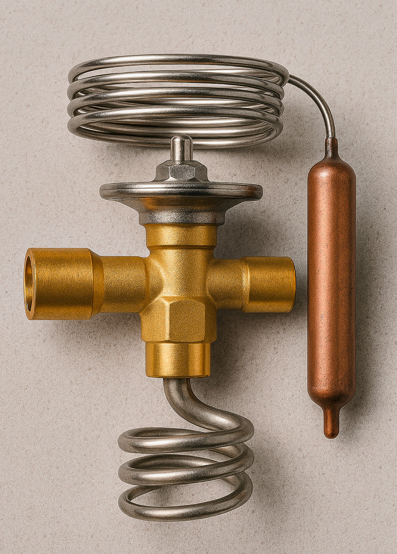 Das Expansionsventil senkt den Druck des Kältemittels und steuert dessen Durchfluss automatisch.