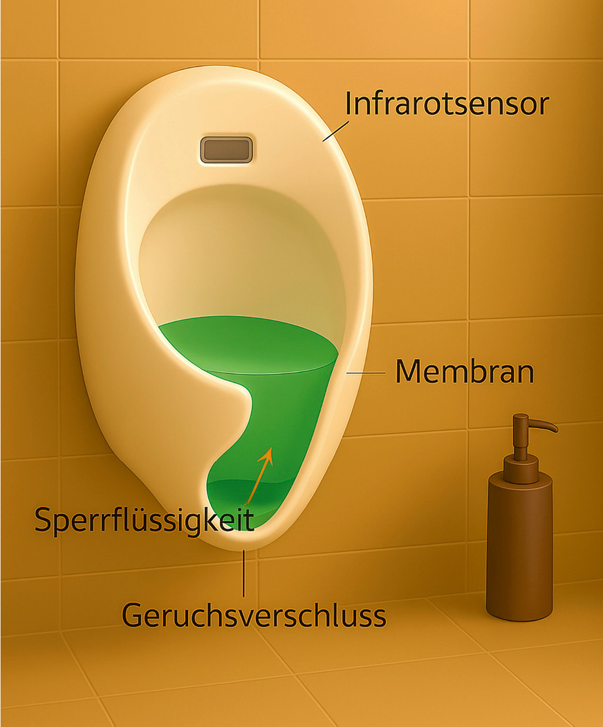 Aufbau eines wasserlosen Urinals.