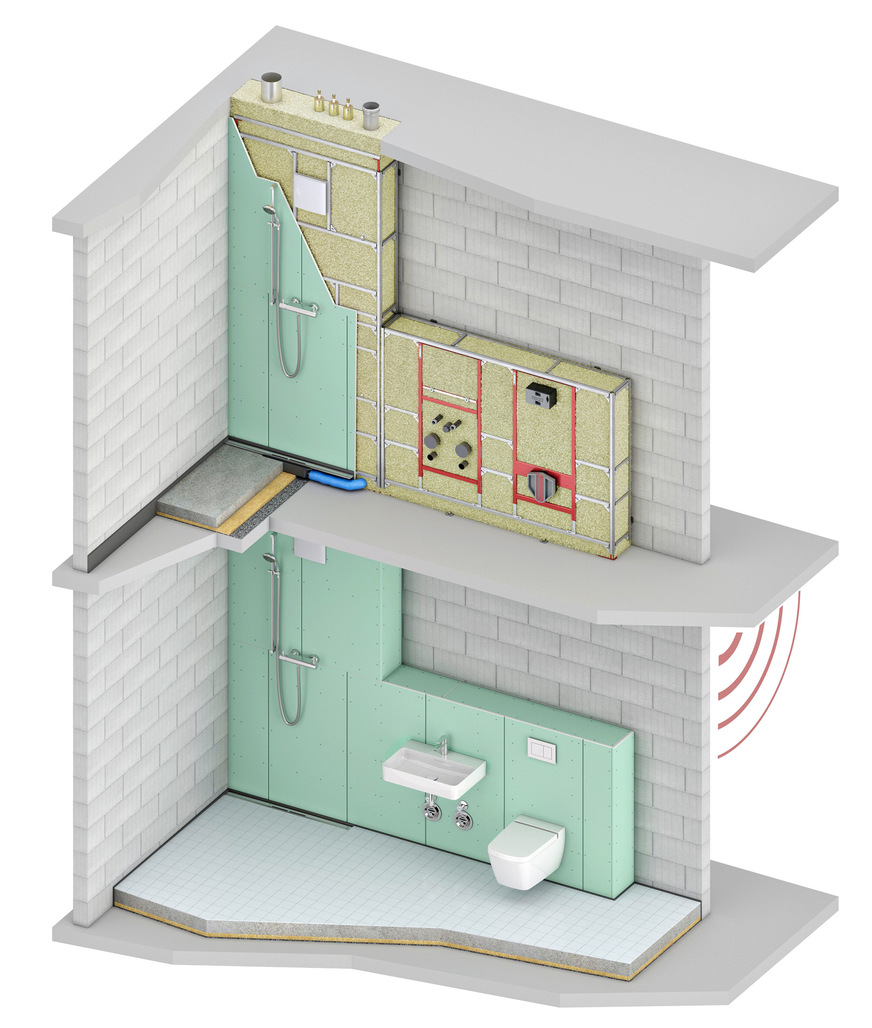 Ideal vor allen Dingen auch für den Wohnungsbau und die Sanierung: Tece-system als Vor­wandinstallation mit ­vertikalem Brandschutz.
