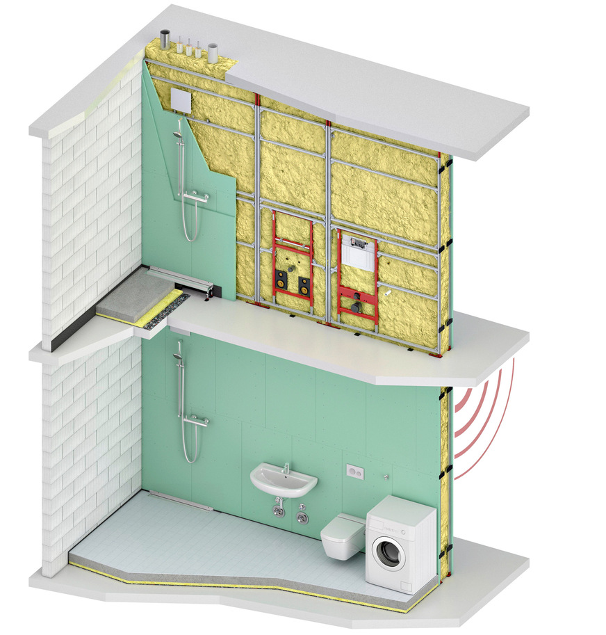 Zwischen benachbarten ­Bädern in Hotels und Wohnheimen oder zwischen Bad&nbsp;und Küche in Mikro­apartments: Tece-system als&nbsp;Trennwand.