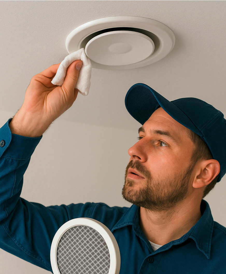 Wartung – Ein SHK Monteur reinigt ein Tellerventil und prüft den Filter.