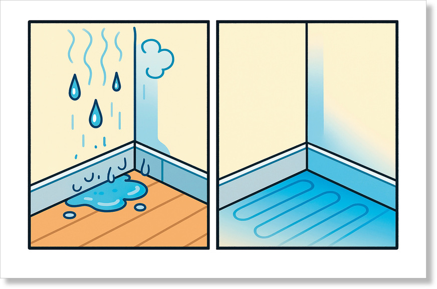 Taupunkt verfehlt (links) – Taupunkt eingehalten (rechts).