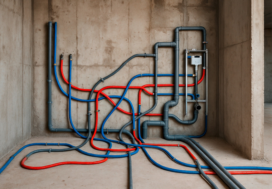 Serielle Vorfertigung sorgt für klare Strukturen statt wild verlegter Einzelleitungen.