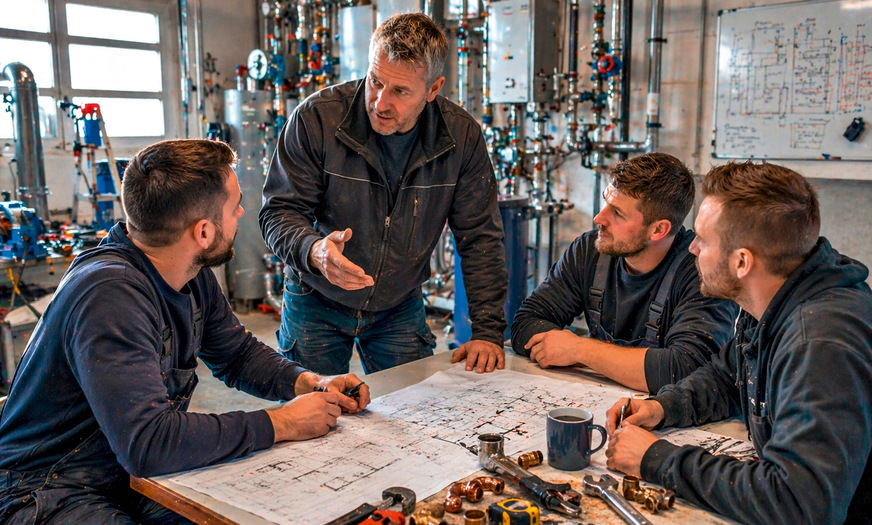 Der Teamleiter gibt die Richtung vor, bindet seine Monteure aber in Entscheidungen und Lösungen ein.