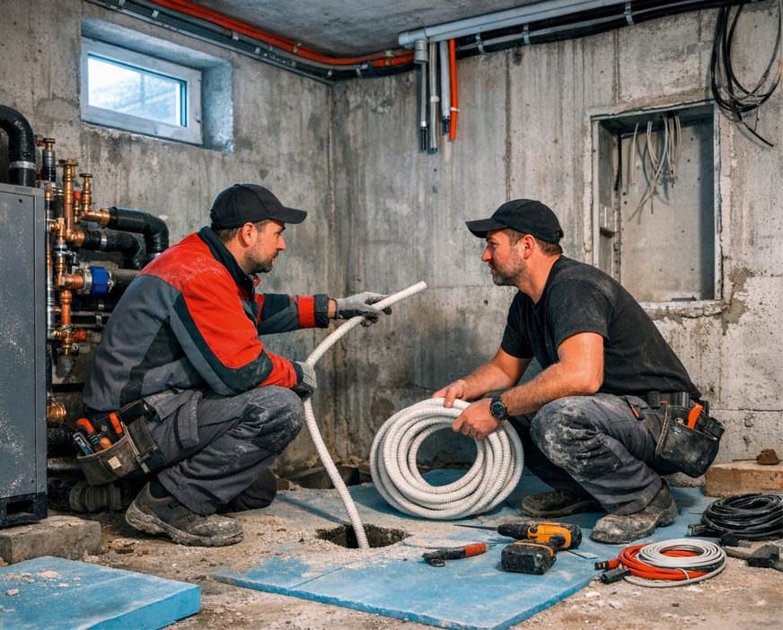 Fehlt die Kommunikationsleitung zwischen Wärmepumpe und EMS, wird die Nachrüstung später unnötig aufwendig. Deshalb sollte das Leerrohr für die spätere Anbindung frühzeitig mit eingeplant werden.