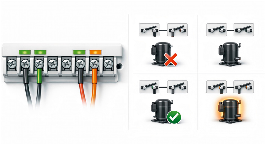 Vereinfachte Darstellung: SG Ready arbeitet mit zwei potentialfreien Kontakten. Aus deren Schaltzuständen ergeben sich vier Betriebsarten – vom Sperrbetrieb bis zum gezielten Anlauf bei PV-Überschuss.
