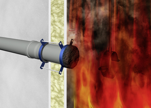 Phase 3: Dank der Brandschutzmanschette wird der Brandraum sicher abgeschottet