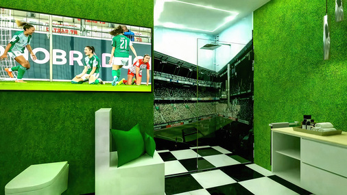Ein Fußball-Badezimmer im Vereinsdesign. - © Elements
