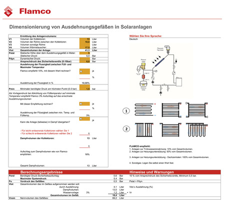  Frei verfügbare Software ermöglicht die Auslegung von Membranausdehungsgefäßen. Es ist aber immer gut, wenn man sich im Klaren darüber ist, was man dort eingibt.
