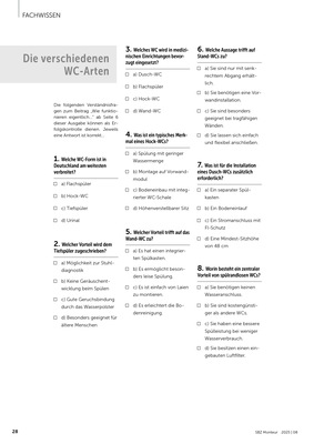 Eine deutschsprachige Quizseite über verschiedene Arten von Toiletten, mit Fragen und Antwortmöglichkeiten in einer Tabelle.