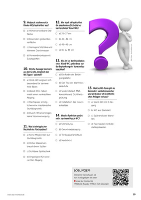 Deutsches Quiz mit Multiple-Choice-Fragen neben einem großen lila Fragezeichen und einer 3D-Figur auf weißem Hintergrund.