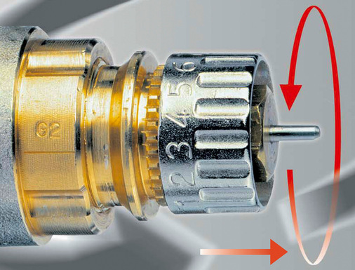 Die Einstellung für den hydraulischen Abgleich wird am Ventilunterteil durchgeführt.