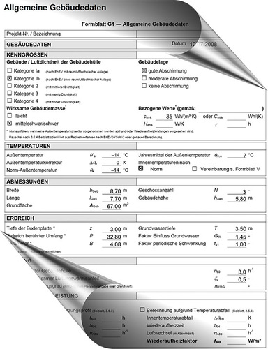 Das Formblatt zur Heizlastberechnung erfragt globale Daten