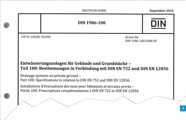 © Bernd Ishorst
Kopfzeile der DIN 1986-100, Ausgabe September 2016.