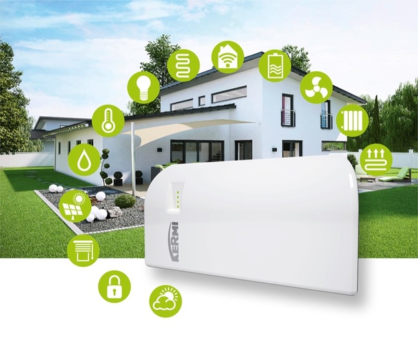 Kermi Smart Home – mit dem System x-optimiert bereit für das Internet of 
Things. Der Komfort- und Energiemanager x-center base ist das Herzstück von 
Kermi Smart Home. Die Installation erfolgt einfach und schnell durch Plug & 
Play – ohne zusätzliche Software oder Programmierkenntnisse. BIld: Kermi