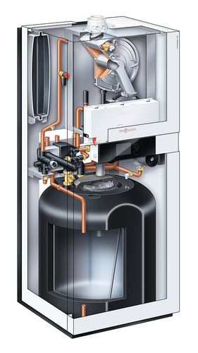 Der Aufbau eines Brennwertgerätes im Schnitt
(Bild: Viessmann)