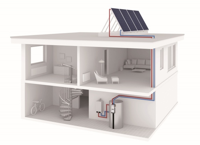 Herzstück eines hybriden Heizsystems ist der Wärmespeicher, in den die 
Sonnenwärme eingespeist wird. Der Speicher dient dann als Wärmequelle für 
Beheizung und Warmwasserbereitung, selbst wenn gerade mal keine Sonne 
scheint. Bild: BDH