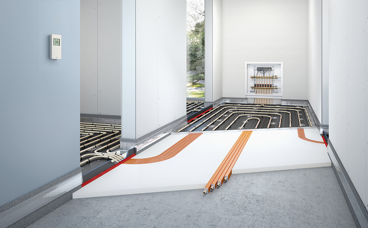 Der klassische Durchgangsraum für die Zuleitungen von Fußbodenheizkreisen, hier mit einem Lösungsansatz von Roth zum Schutz vor Überhitzung - © Roth Werke GmbH
