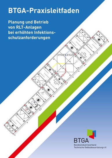 Cover des BTGA-Praxisleitfadens "Planung und Betrieb von RLT-Anlagen bei erhöhten Infektionsschutzanforderungen" - © BTGA e.V. / LTZ GmbH, Berlin
