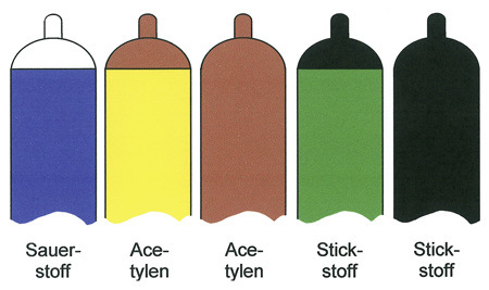 Farbenfrohe Gasflaschen lassen auf den Inhalt schließen.