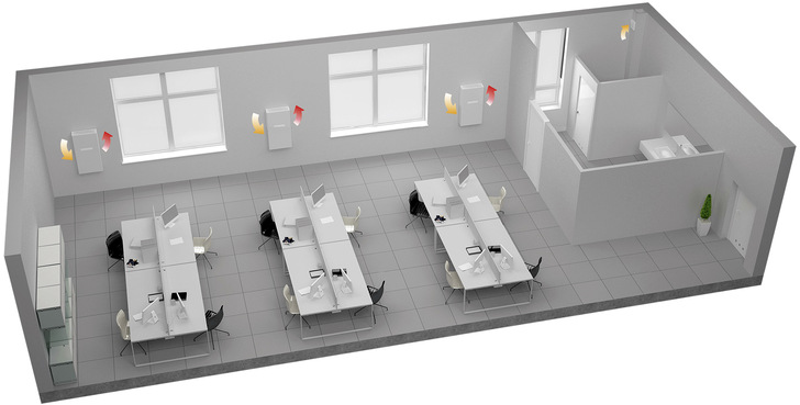 Um ein optimales Ergebnis zu erzielen und den Wohlfühlfaktor der Personen im Raum zu gewährleisten, ist es wichtig, Lüftungsanlagen richtig im Raum zu positionieren. - © Bild: Blauberg Ventilatoren GmbH
