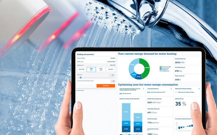 Der Hot Water Energy Calculator ermöglicht die Berechnung des Energieverbrauchs für die Bereitstellung von Trinkwarmwasser im Gebäude
