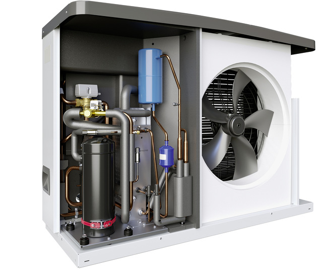 Monoblock einer Luft/Wasser-Wärmepumpe in Schnittdarstellung